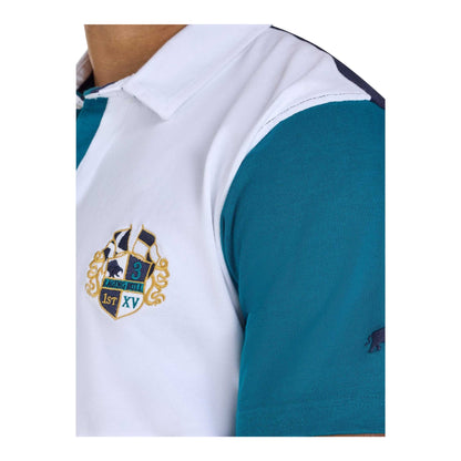 Teal - Side - Raging Bull Mens Harlequin Cut and Sew Panel Rugby Polo Shirt