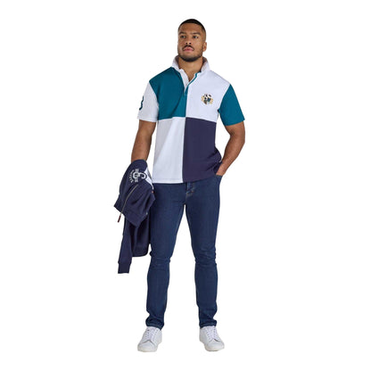 Teal - Lifestyle - Raging Bull Mens Harlequin Cut and Sew Panel Rugby Polo Shirt