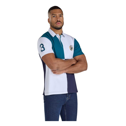 Teal - Front - Raging Bull Mens Harlequin Cut and Sew Panel Rugby Polo Shirt