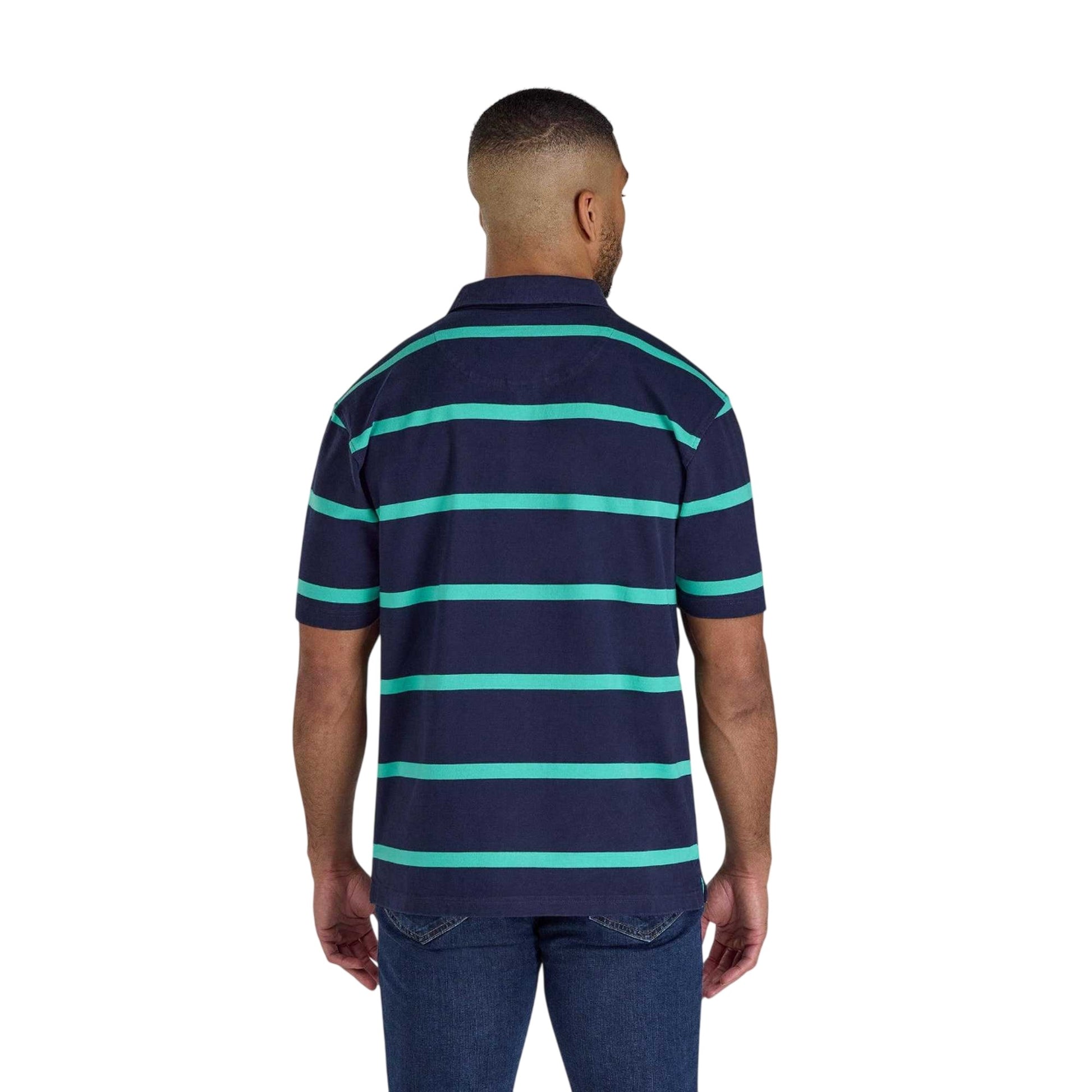 Navy - Back - Raging Bull Mens Stripe Rugby Polo Shirt