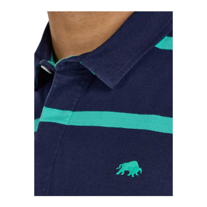 Navy - Side - Raging Bull Mens Stripe Rugby Polo Shirt
