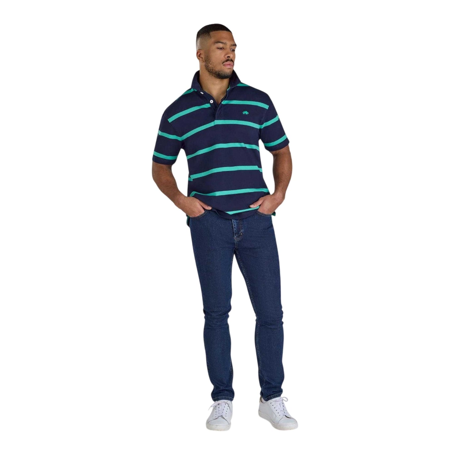 Navy - Lifestyle - Raging Bull Mens Stripe Rugby Polo Shirt