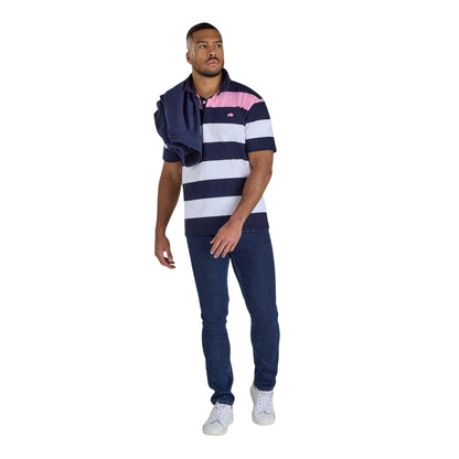 Navy-White-Pink - Lifestyle - Raging Bull Mens Irregular Stripe Jersey Rugby Polo Shirt