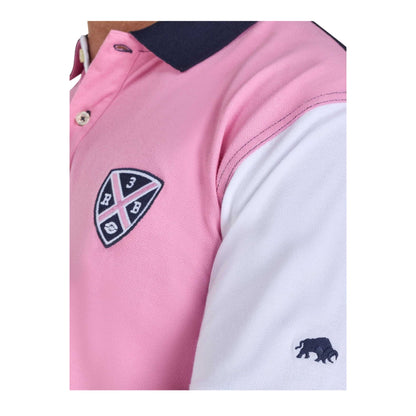 Pink-White-Navy - Side - Raging Bull Mens NO.3 Jersey Cut and Sew Panel Polo Shirt