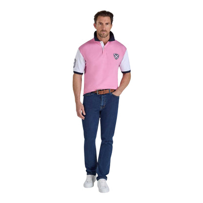 Pink-White-Navy - Lifestyle - Raging Bull Mens NO.3 Jersey Cut and Sew Panel Polo Shirt