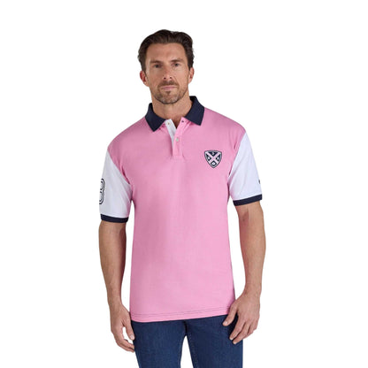 Pink-White-Navy - Front - Raging Bull Mens NO.3 Jersey Cut and Sew Panel Polo Shirt