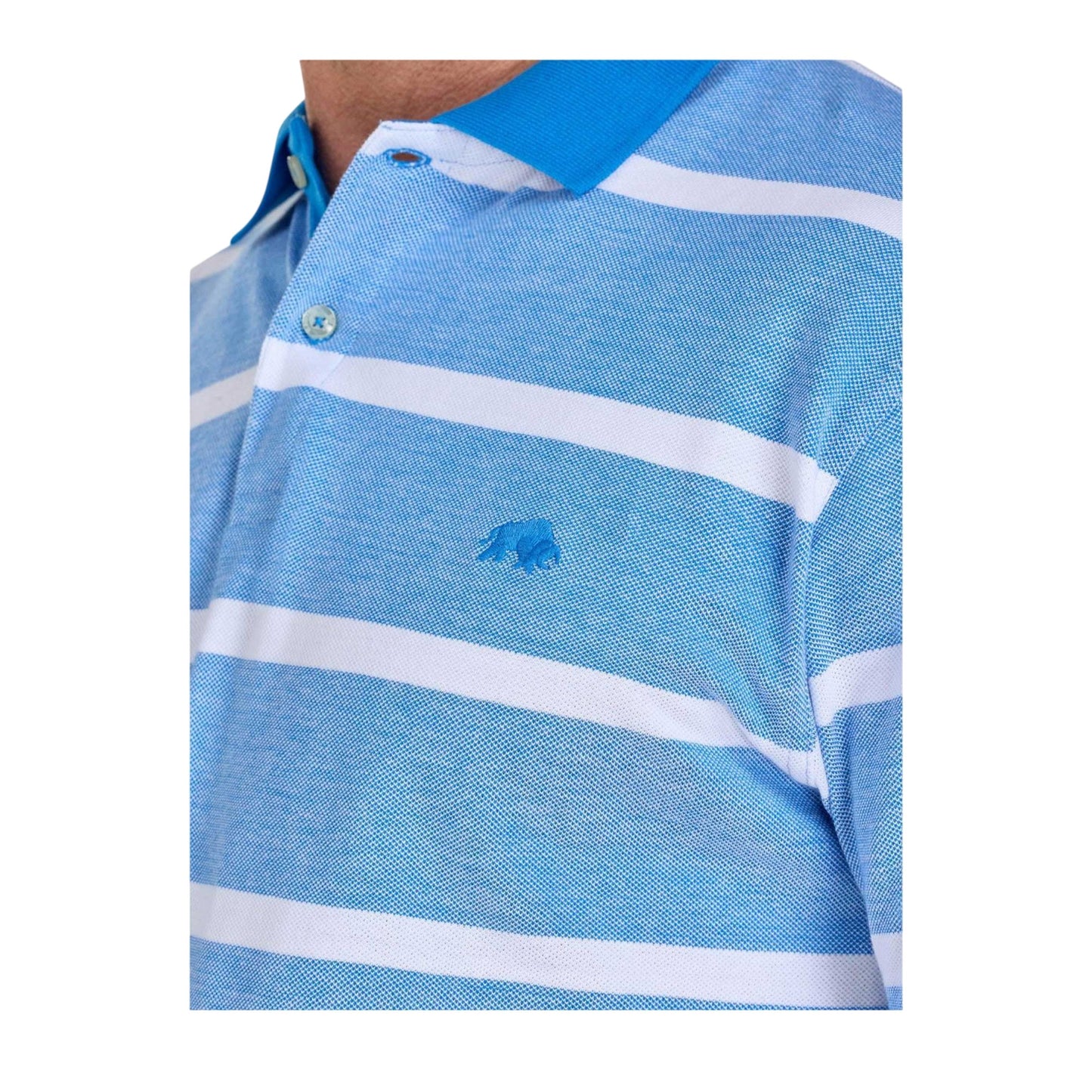 Electric Blue - Side - Raging Bull Mens Stripe Birdseye Pique Two Tone Polo Shirt