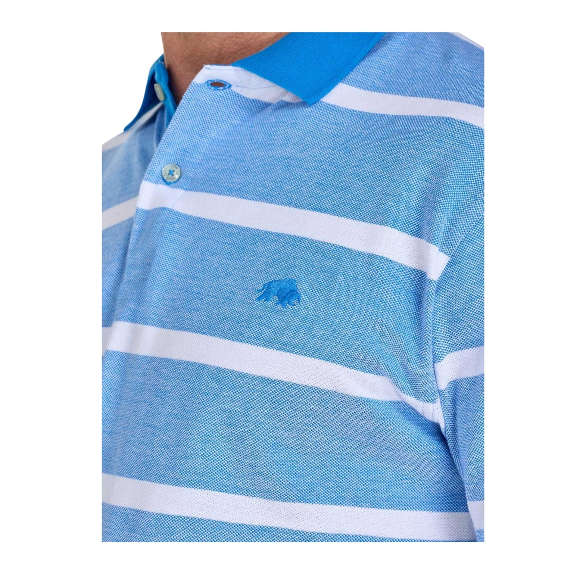 Electric Blue - Side - Raging Bull Mens Stripe Birdseye Pique Two Tone Polo Shirt