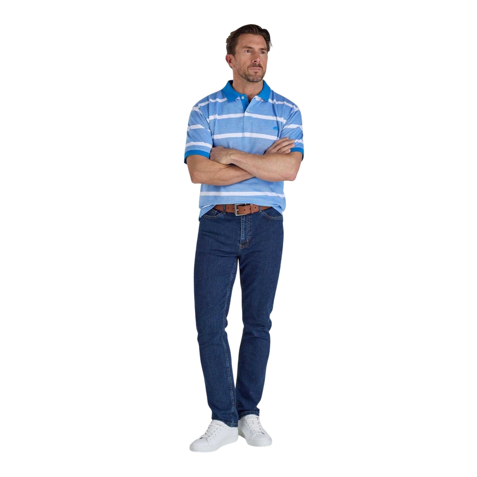 Electric Blue - Lifestyle - Raging Bull Mens Stripe Birdseye Pique Two Tone Polo Shirt