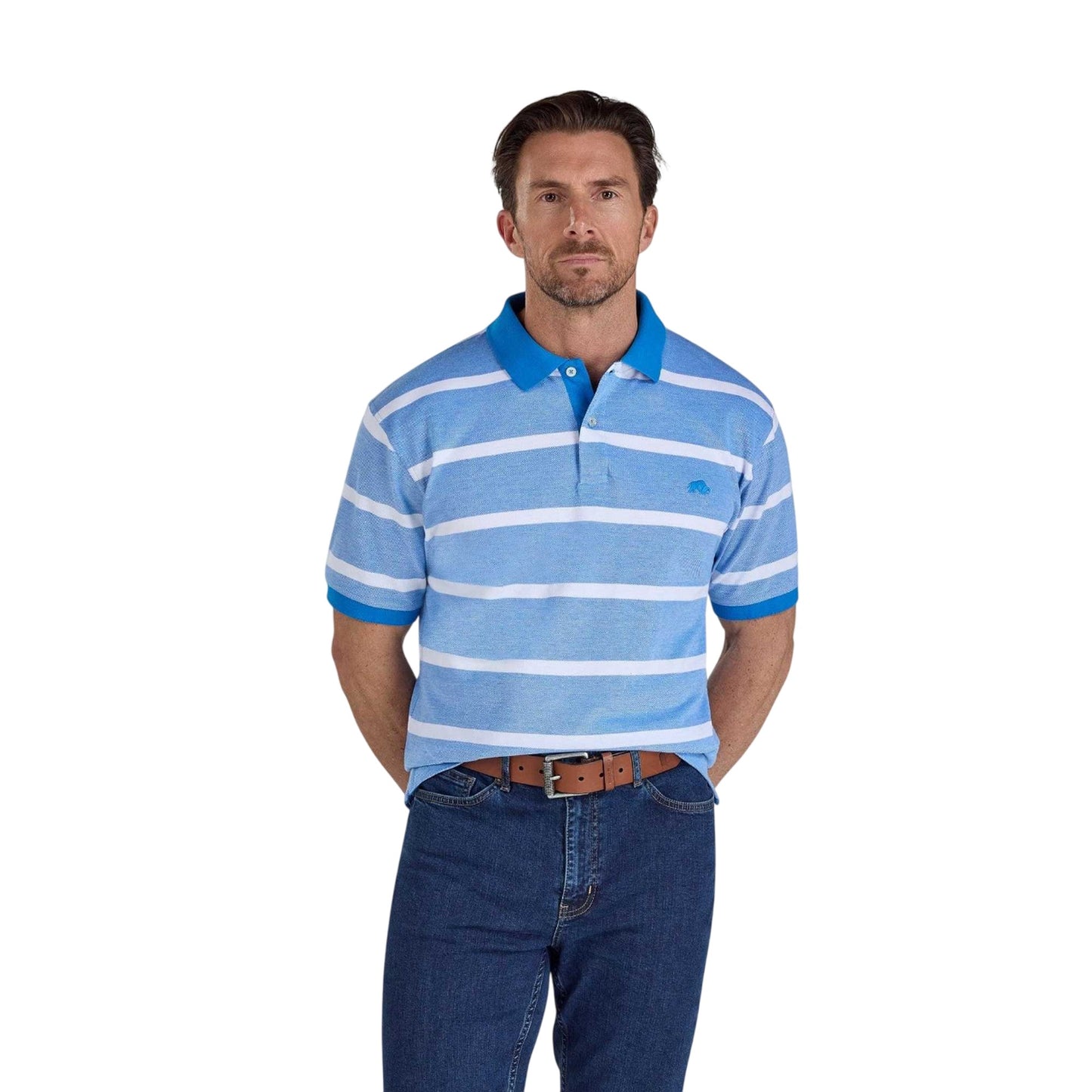 Electric Blue - Front - Raging Bull Mens Stripe Birdseye Pique Two Tone Polo Shirt