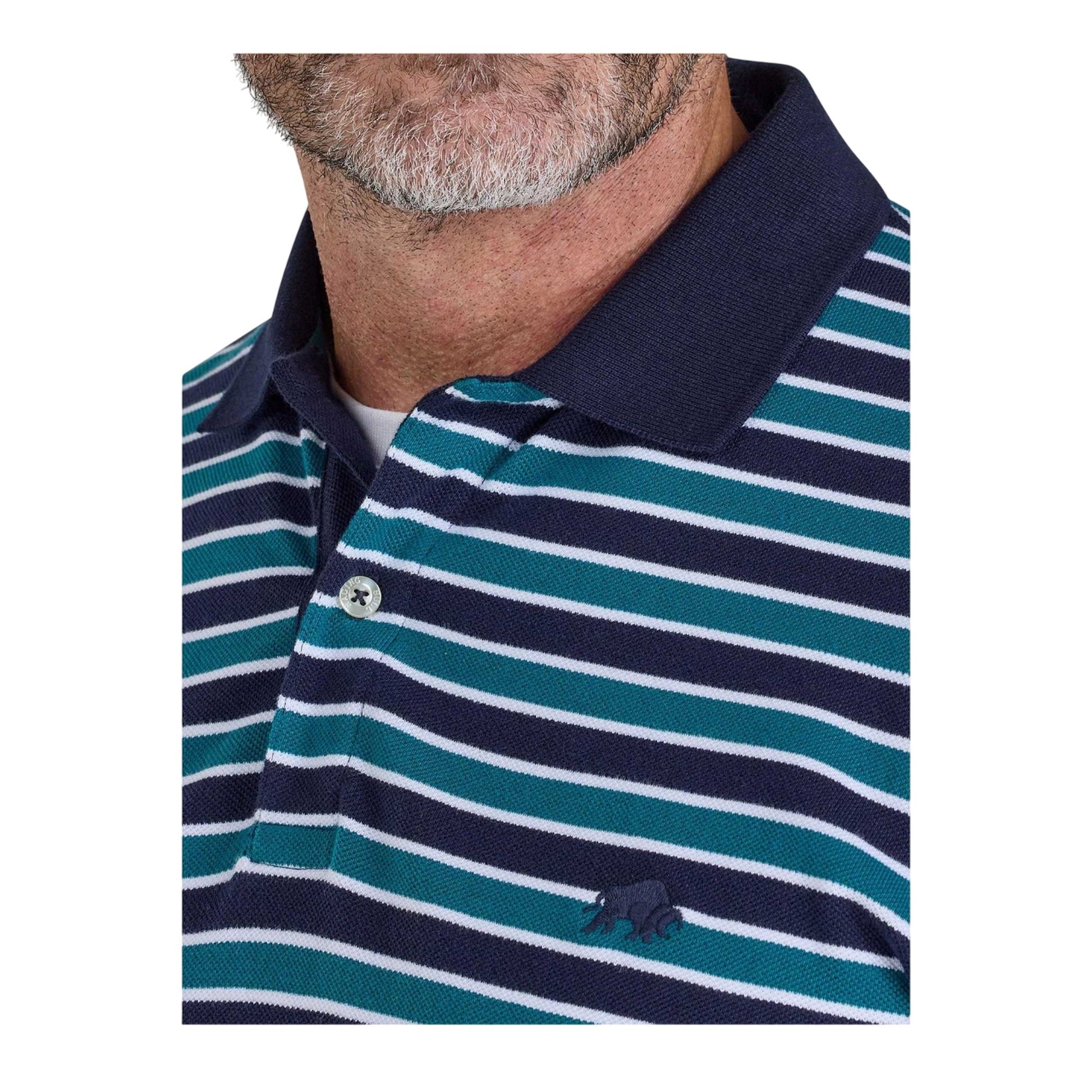 Navy - Side - Raging Bull Mens Triple Stripe Pique Polo Shirt