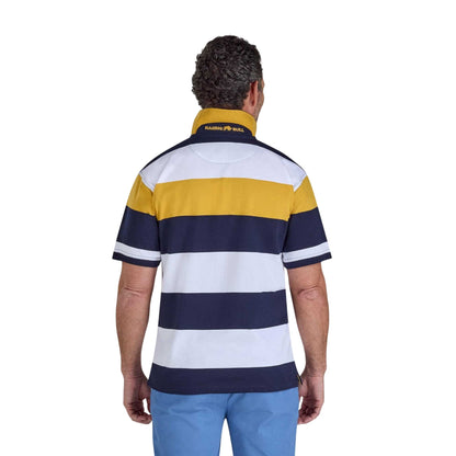 Navy-White-Yellow - Back - Raging Bull Mens Stripe Jersey Polo Shirt