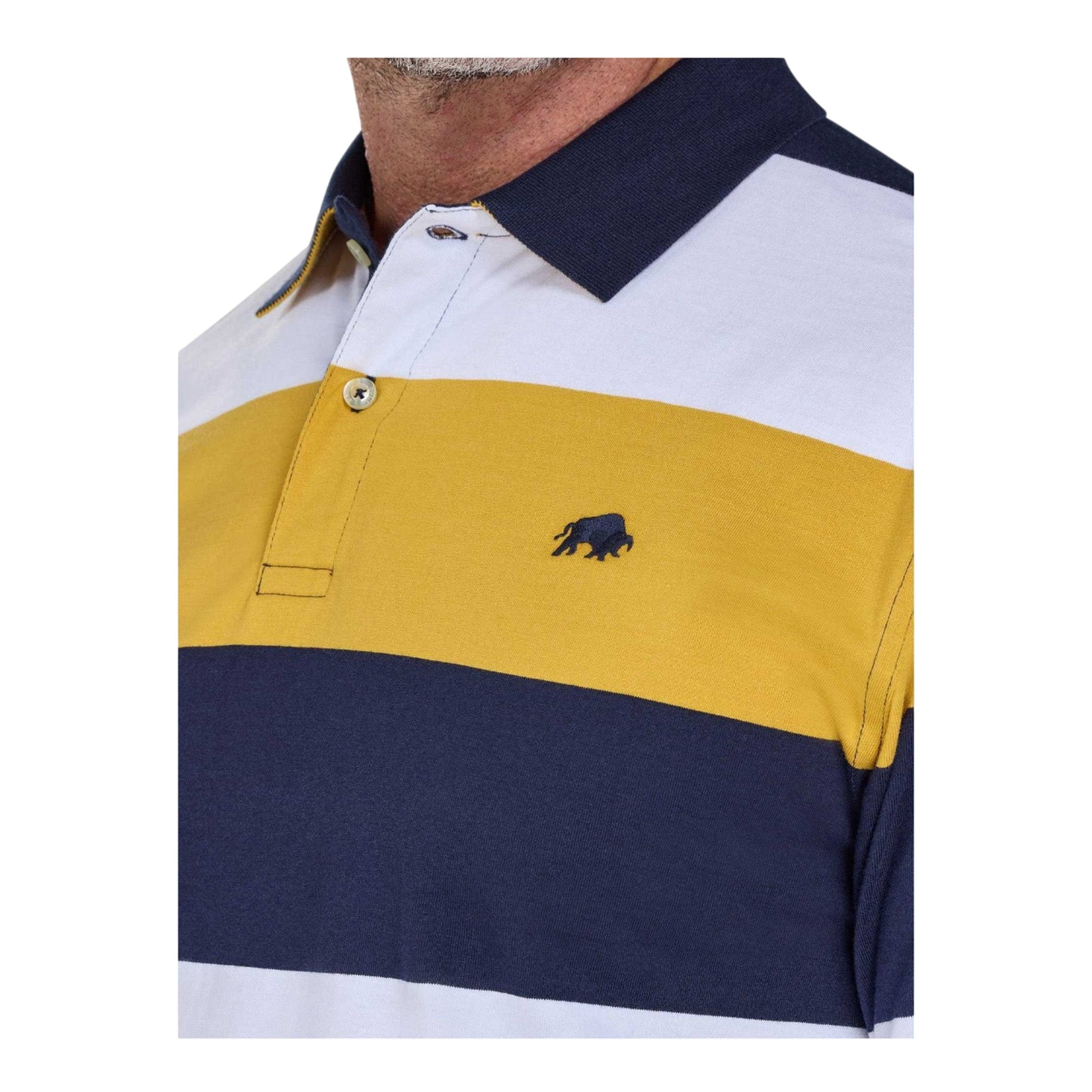Navy-White-Yellow - Side - Raging Bull Mens Stripe Jersey Polo Shirt