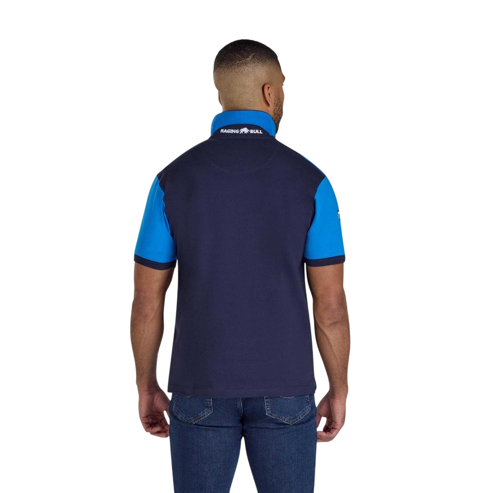 Navy - Back - Raging Bull Mens Diagonal Stripe Jersey Polo Shirt