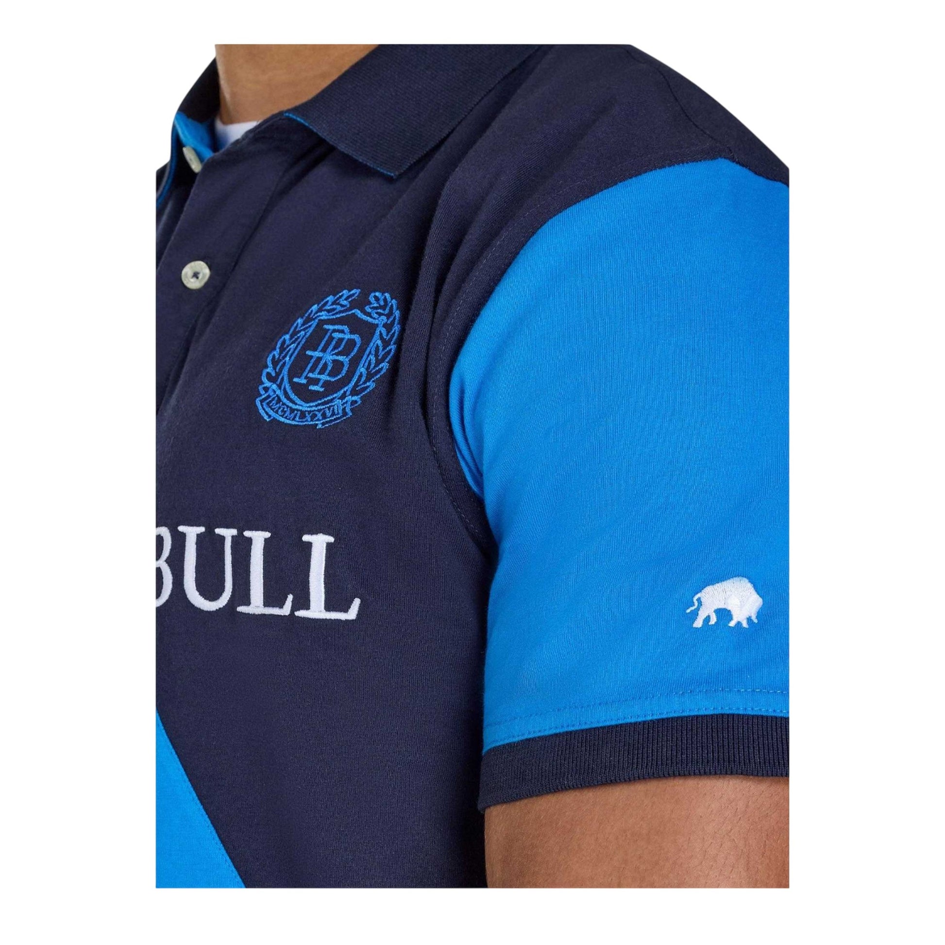 Navy - Side - Raging Bull Mens Diagonal Stripe Jersey Polo Shirt