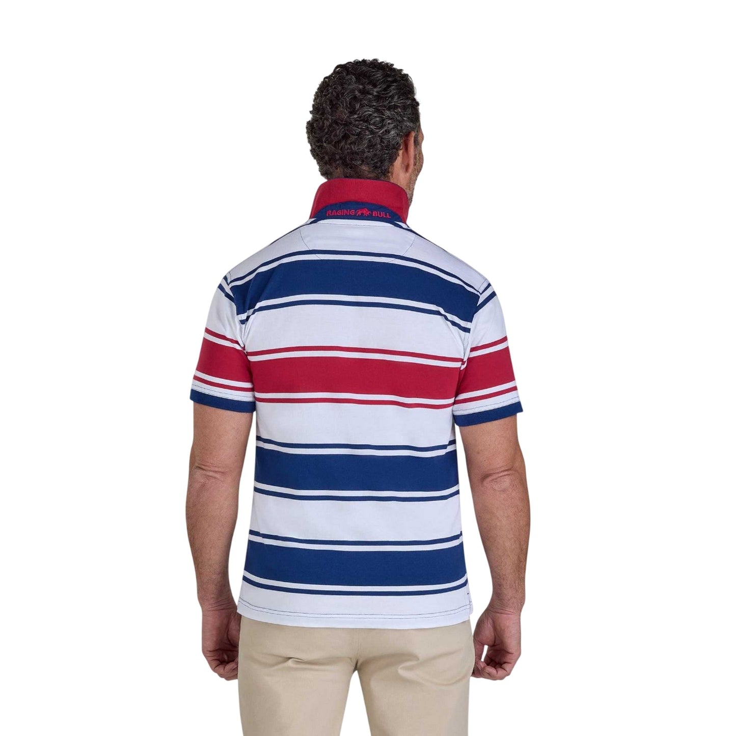 Navy-White-Red - Back - Raging Bull Mens Wide Stripe Jersey Polo Shirt