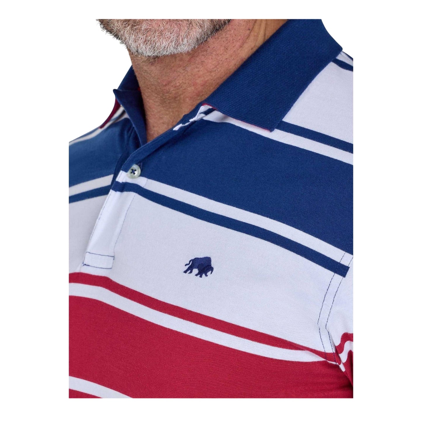 Navy-White-Red - Side - Raging Bull Mens Wide Stripe Jersey Polo Shirt