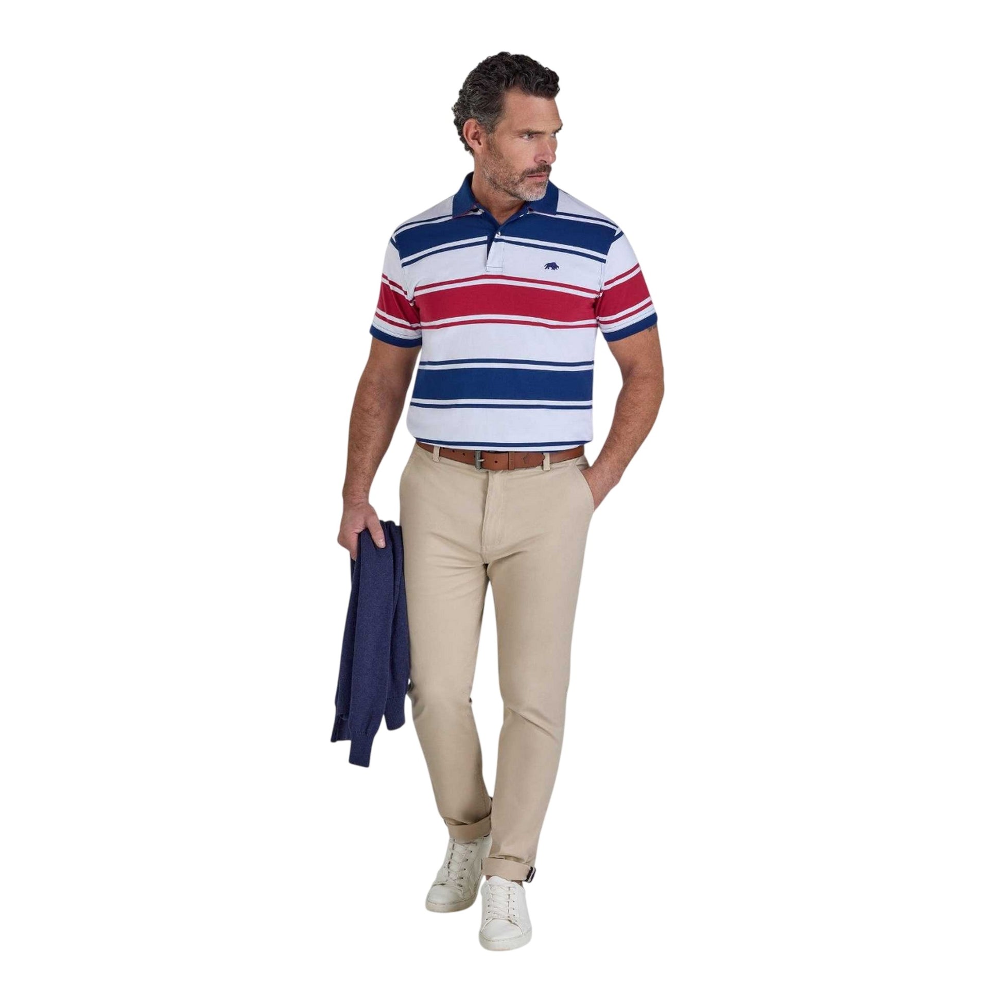 Navy-White-Red - Lifestyle - Raging Bull Mens Wide Stripe Jersey Polo Shirt