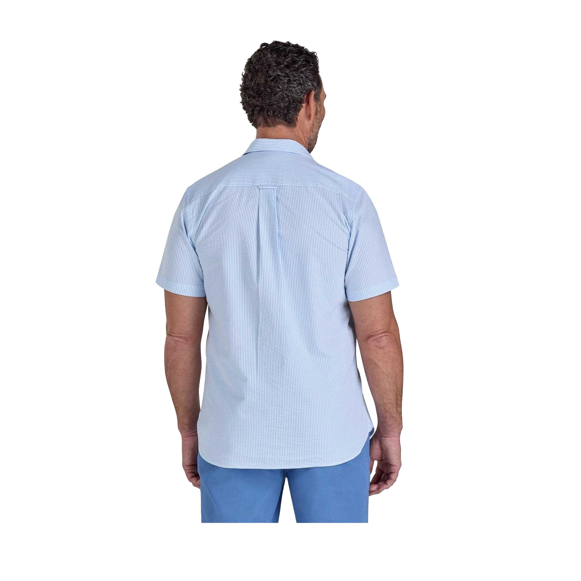 Sky Blue - Back - Raging Bull Mens Bournemouth Stripe Linen Short-Sleeved Shirt