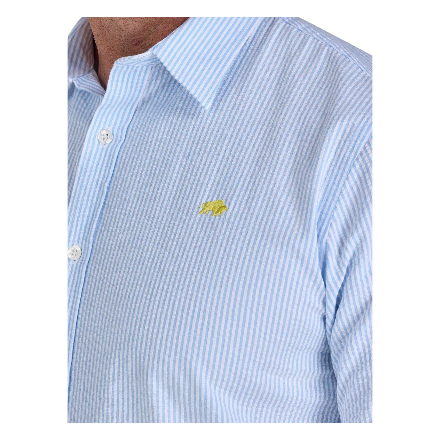 Sky Blue - Side - Raging Bull Mens Bournemouth Stripe Linen Short-Sleeved Shirt