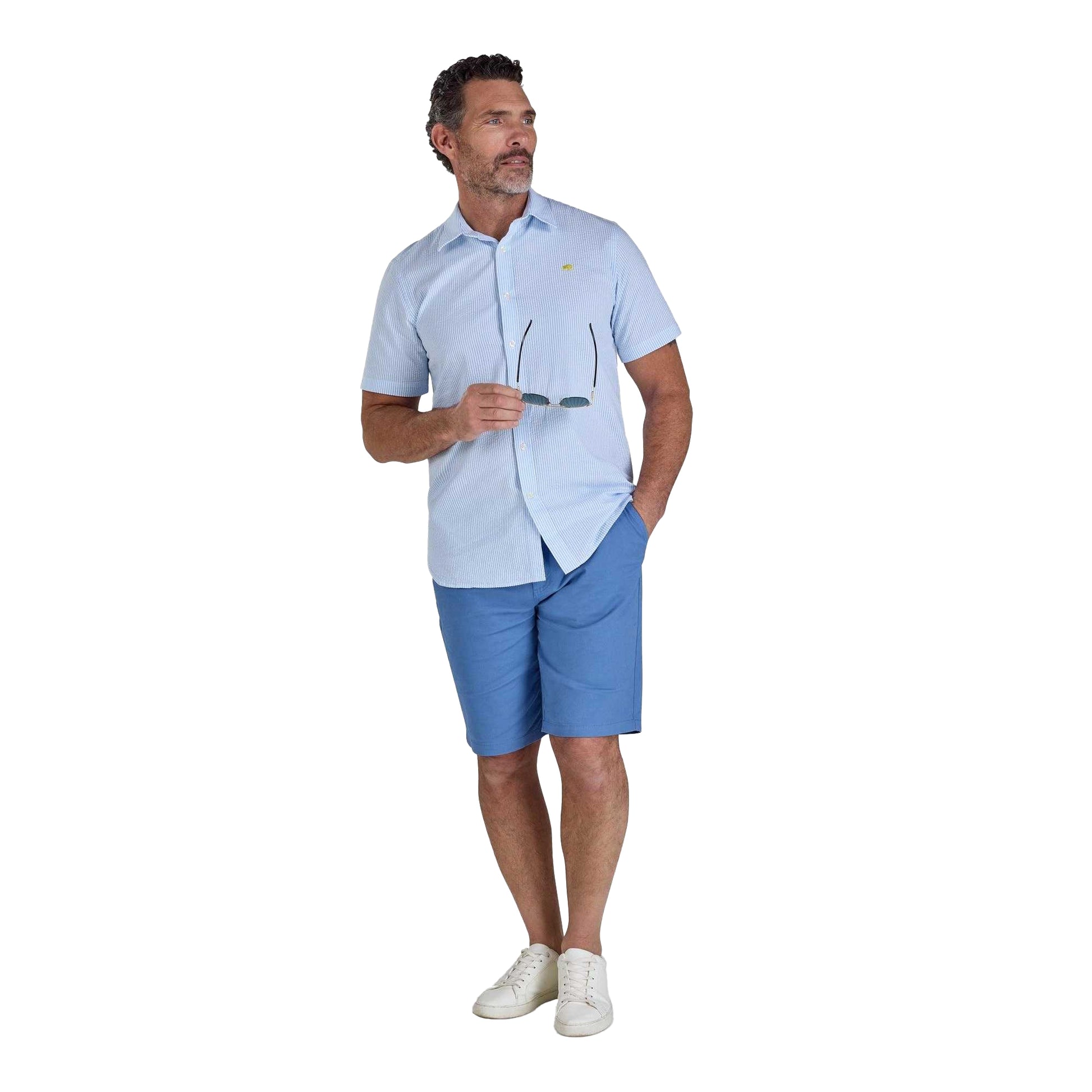 Sky Blue - Lifestyle - Raging Bull Mens Bournemouth Stripe Linen Short-Sleeved Shirt