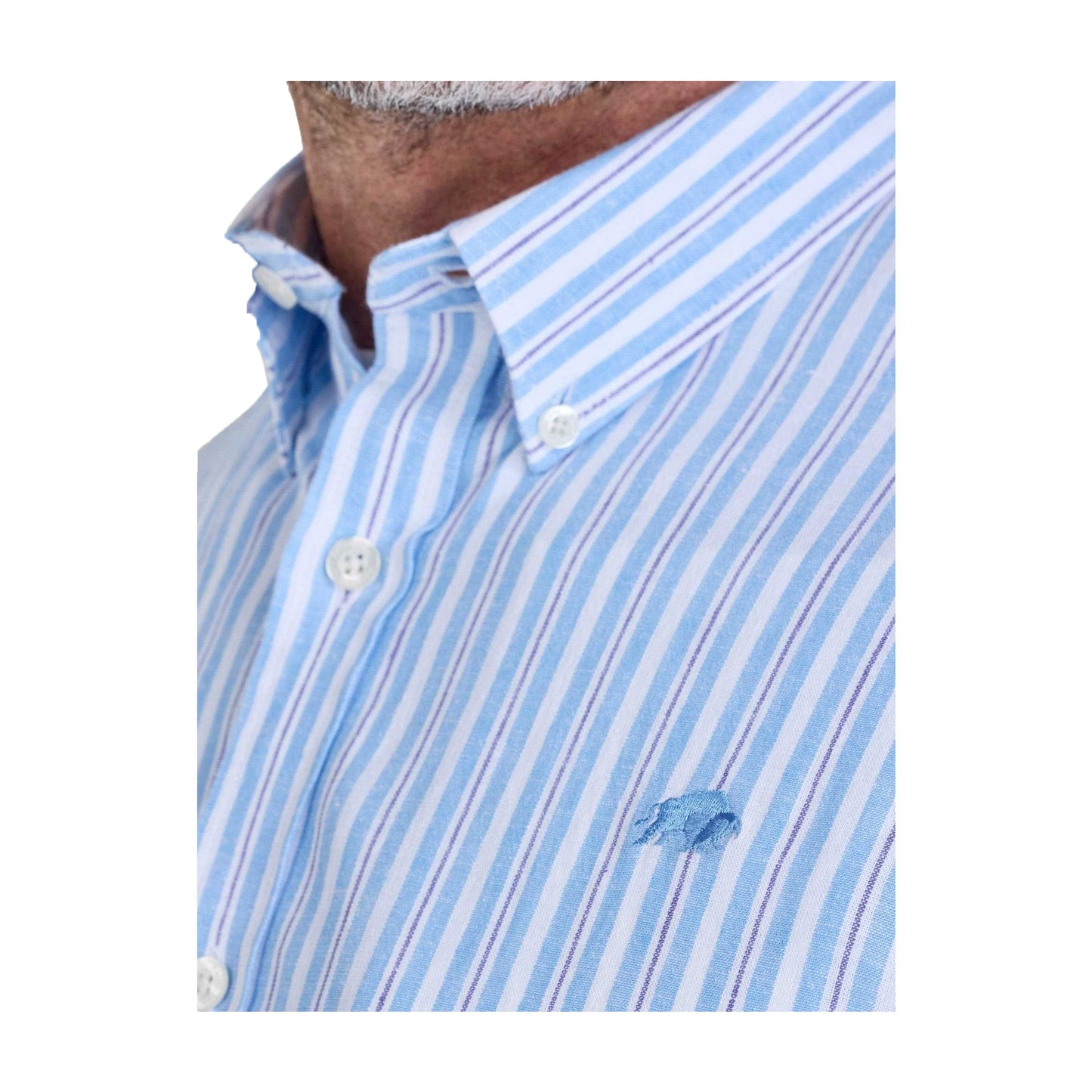 Sky Blue - Side - Raging Bull Mens Orleans Stripe Seersucker Short-Sleeved Shirt