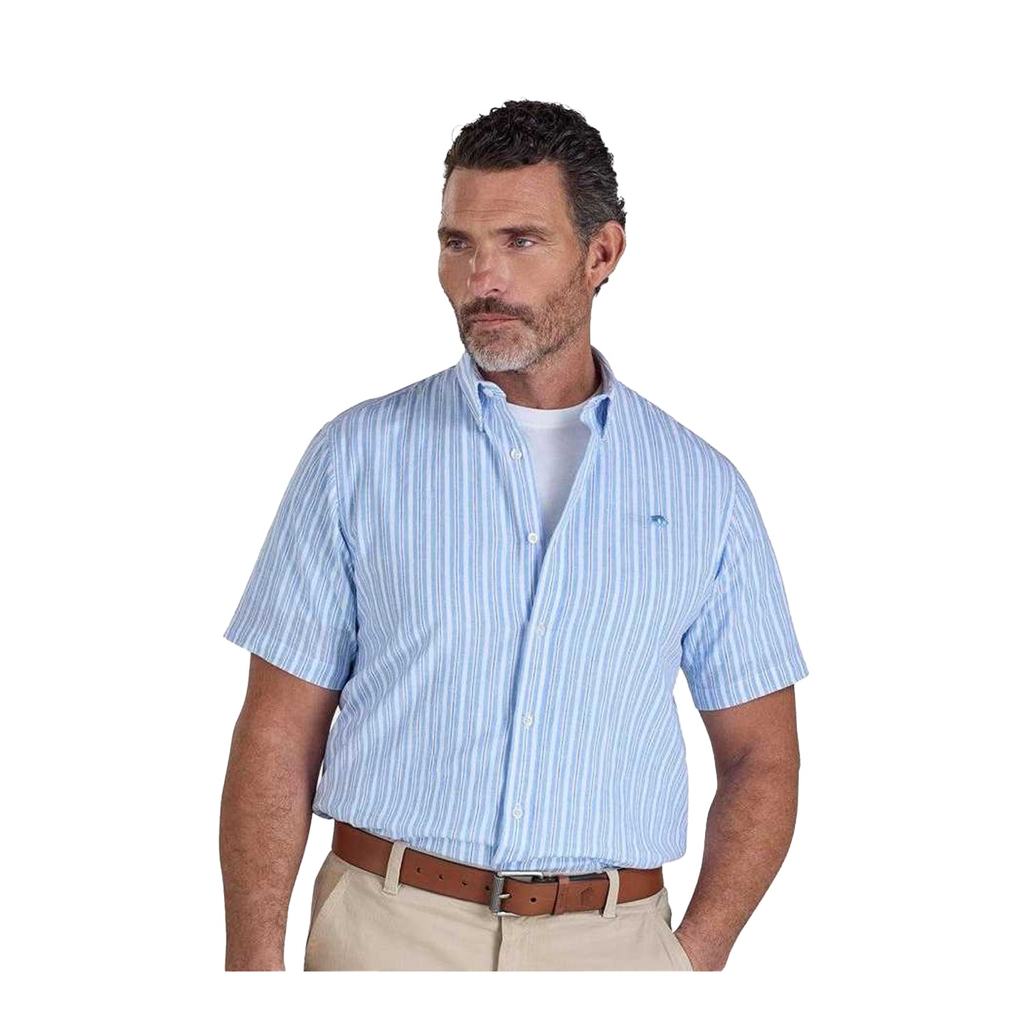 Sky Blue - Front - Raging Bull Mens Orleans Stripe Seersucker Short-Sleeved Shirt