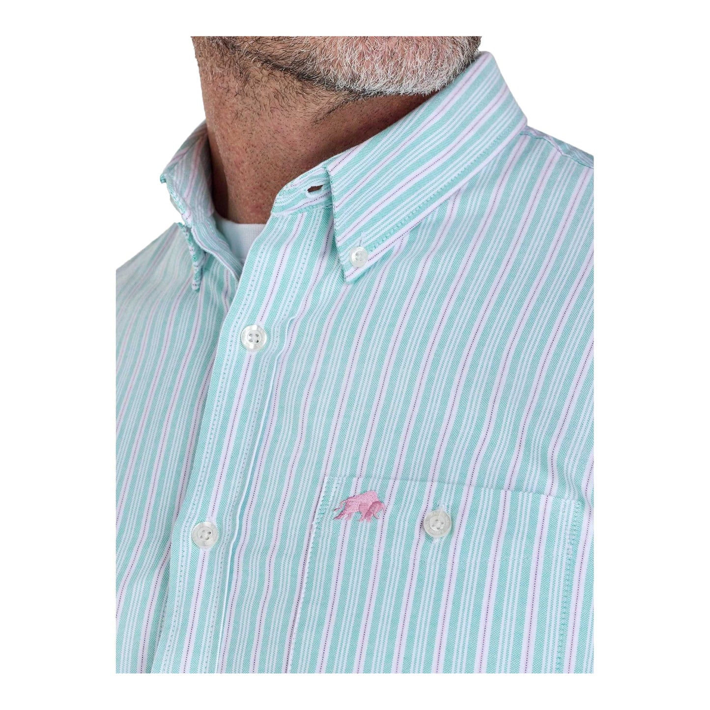 Green - Side - Raging Bull Mens Stanford Striped Long-Sleeved Shirt