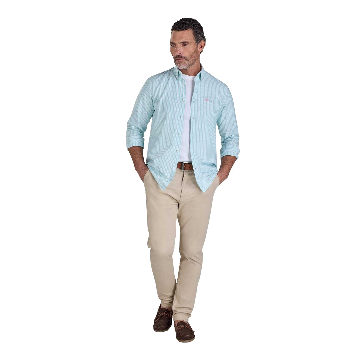 Green - Lifestyle - Raging Bull Mens Stanford Striped Long-Sleeved Shirt