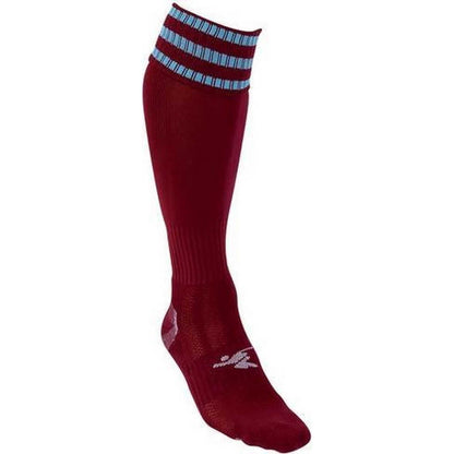 Maroon-Sky Blue - Back - Precision Childrens-Kids 3 Stripe Pro Football Socks
