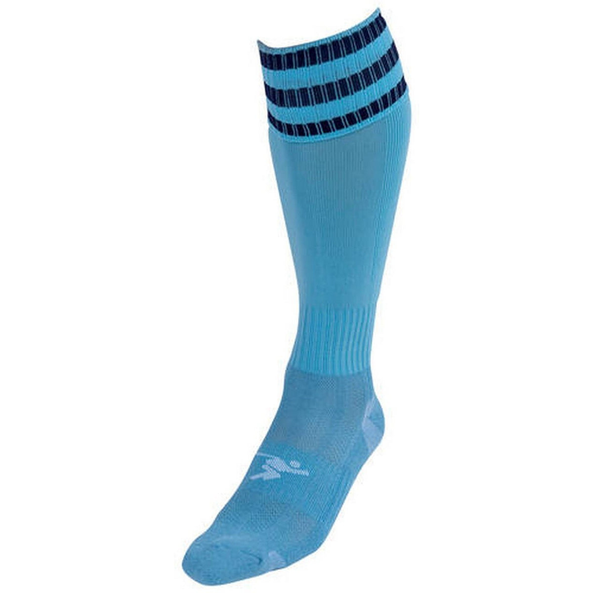 Sky Blue-Navy - Front - Precision Childrens-Kids 3 Stripe Pro Football Socks