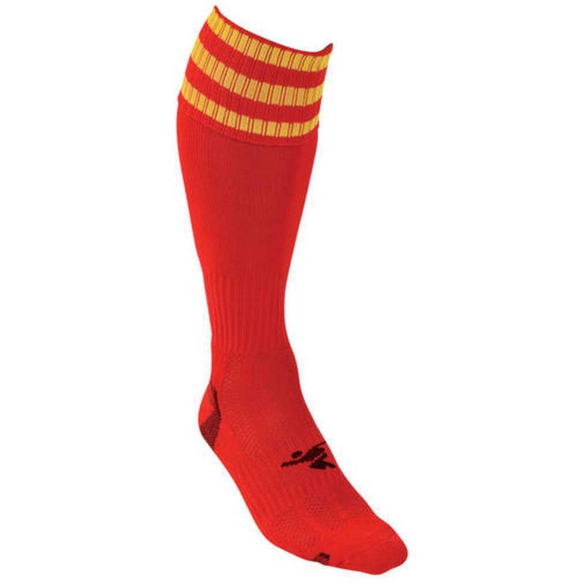 Red-Yellow - Back - Precision Childrens-Kids 3 Stripe Pro Football Socks