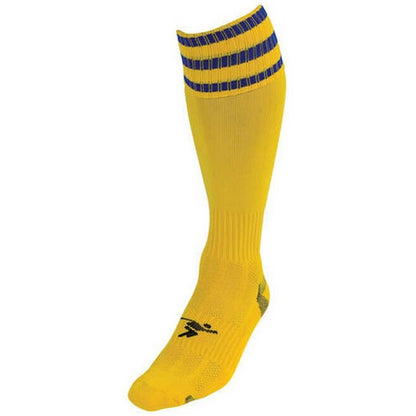 Yellow-Royal Blue - Front - Precision Childrens-Kids 3 Stripe Pro Football Socks