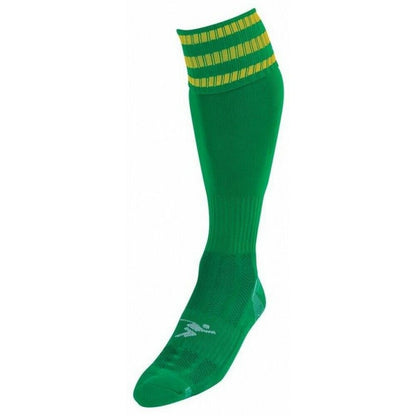 Green-Gold - Front - Precision Childrens-Kids 3 Stripe Pro Football Socks