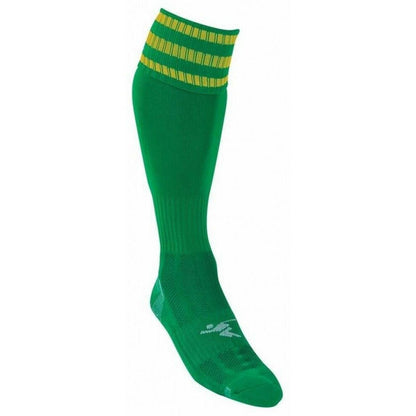 Green-Gold - Back - Precision Childrens-Kids 3 Stripe Pro Football Socks