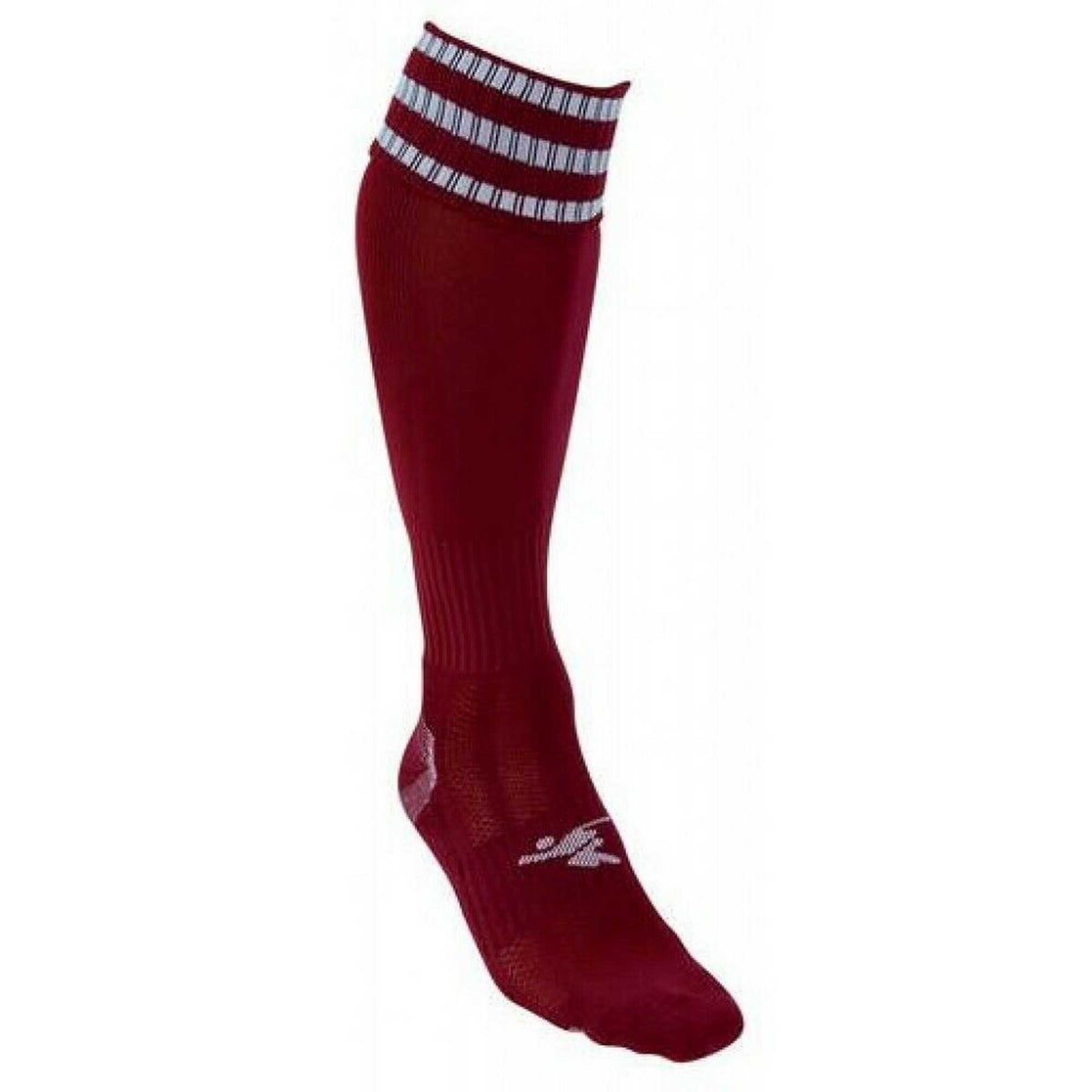 Maroon-White - Back - Precision Childrens-Kids 3 Stripe Pro Football Socks