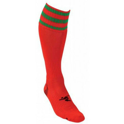 Red-Green - Back - Precision Childrens-Kids 3 Stripe Pro Football Socks