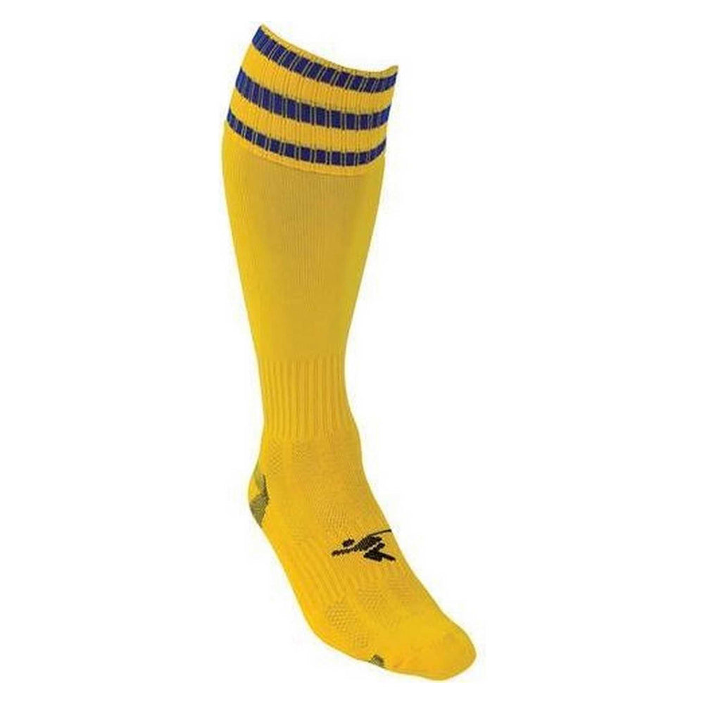 Yellow-Royal Blue - Back - Precision Unisex Adult 3 Stripe Pro Football Socks