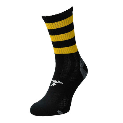 Black-Amber Glow - Front - Precision Childrens-Kids Pro Hooped Gaelic Mid Socks