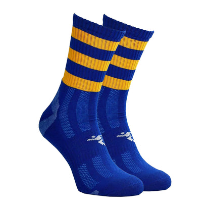 Royal Blue-Amber Glow - Back - Precision Childrens-Kids Pro Hooped Gaelic Mid Socks