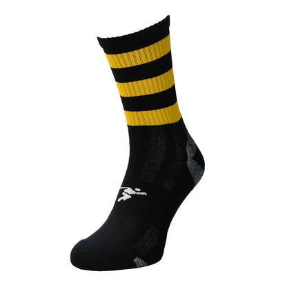 Black-Amber - Front - Precision Childrens-Kids Pro Hooped Gaelic Mid Socks