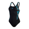 Black-Blue - Front - Speedo Womens-Ladies Hyperboom Splice Eco Endurance+ One Piece Swimsuit