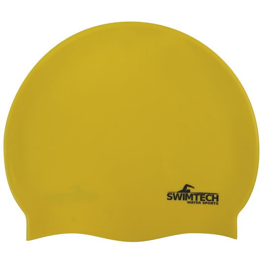 Yellow - Front - SwimTech Unisex Adult Silicone Swim Cap