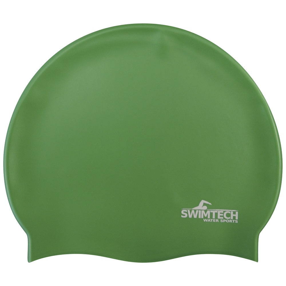 Green - Front - SwimTech Unisex Adult Silicone Swim Cap