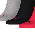 Black-Red-Grey - Side - Puma Unisex Adult Invisible Socks (Pack of 3)