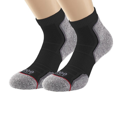 Black-Grey - Back - 1000 Mile Mens Recycled Running Ankle Socks (Pack of 2)