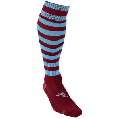 Maroon-Sky Blue - Back - Precision Childrens-Kids Pro Hooped Football Socks