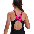 Black-Pink - Back - Speedo Girls Hyper Boom Splice One Piece Swimsuit