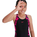 Black-Pink - Side - Speedo Girls Hyper Boom Splice One Piece Swimsuit