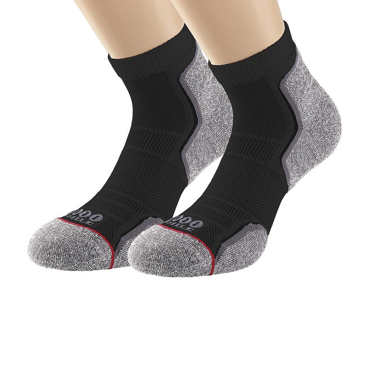 Black-Grey - Back - 1000 Mile Mens Run Recycled Ankle Socks (Pack of 2)